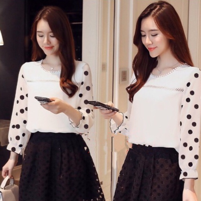 Áo kiểu phối ren nhí tay dài