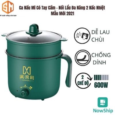 Nồi Lẩu Điện Mini 1.8L Kèm Giá Hấp, Ca Nấu Mì Có Tay Cầm - Nồi Lẩu Đa Năng 2 Nấc Nhiệt Mẫu Mới