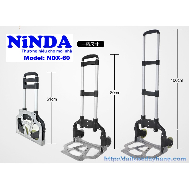 Xe đẩy hàng 2 bánh gấp gọn NiNDA NDX-60 dùng trên xe ô tô, đi chợ chung cư, siêu thị. kéo đồ nhẹ nhàng