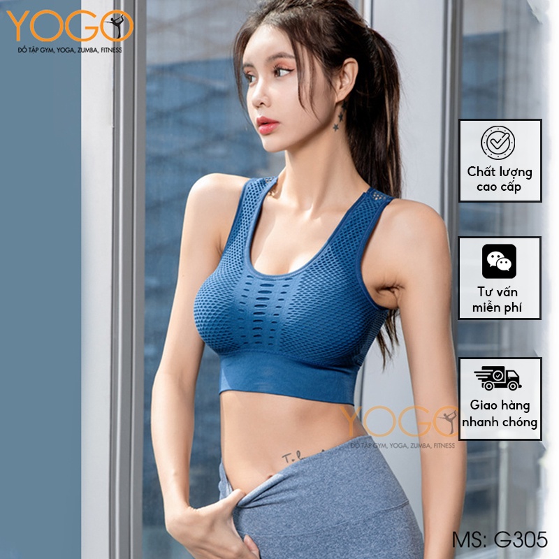 Áo bra tập gym yoga nữ YOGO vải thun cao cấp kiểu dáng lưới siêu thoáng mát co giãn 4 chiều mềm mại G305