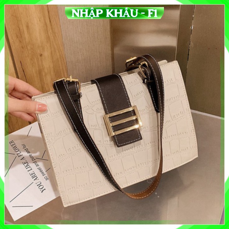 [Cao Cấp - Freeship]  Túi xách Túi đeo chéo nữ Da vân rắn Dáng vuông Màu trắng đen kaki Cao cấp công sở đi làm dự tiệc