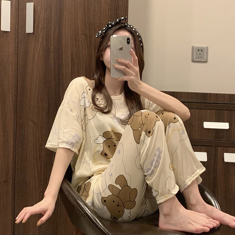 [Mã FAMARAL2 giảm 10K đơn 50K] Bộ ngủ pijama tay ngắn quần dài chất thun cotton hoạt hình đáng yêu TN77