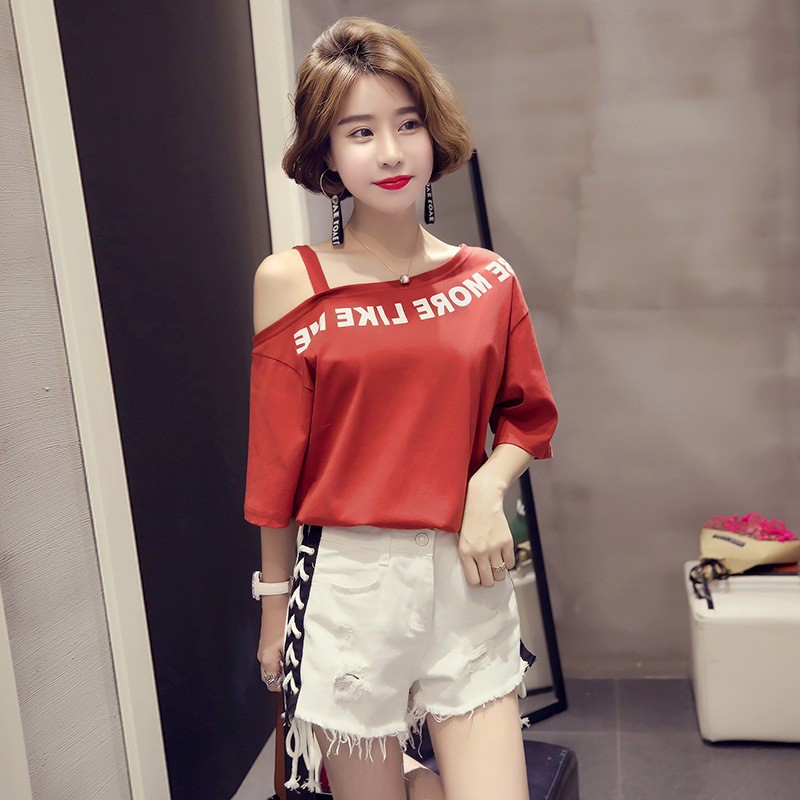 Áo cotton nữ, áo thun quảng châu nữ kiểu trễ vai siêu đẹp