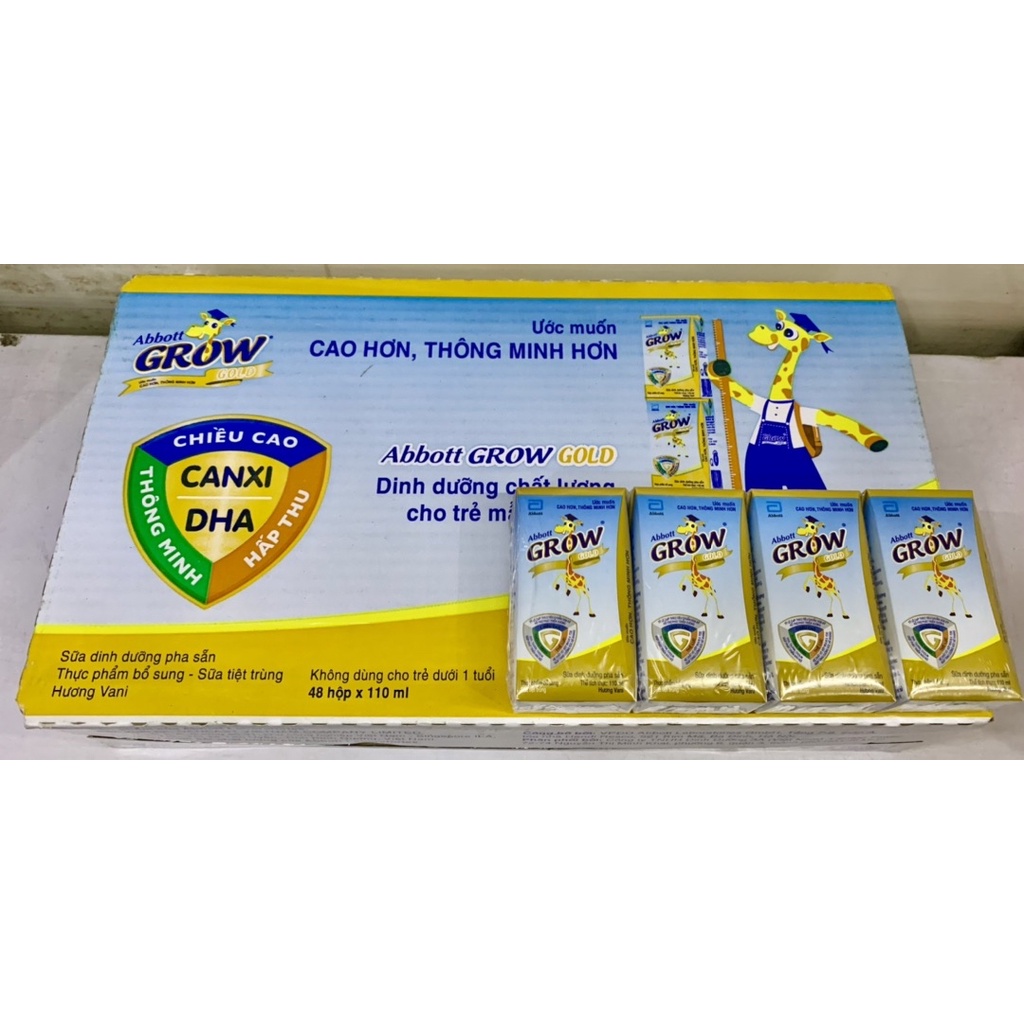 Thùng 48 hộp sữa hươu cao cổ Abbott Grow Gold 110ml - 180ml vị vani - ca cao