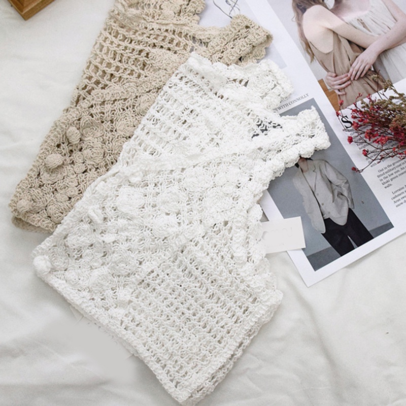 Áo Khoác Len Cardigan Sát Nách Cổ Chữ V Màu Trơn Đính Nút Họa Tiết Hoa Kiểu Pháp Thời Trang Cho Bạn Gái