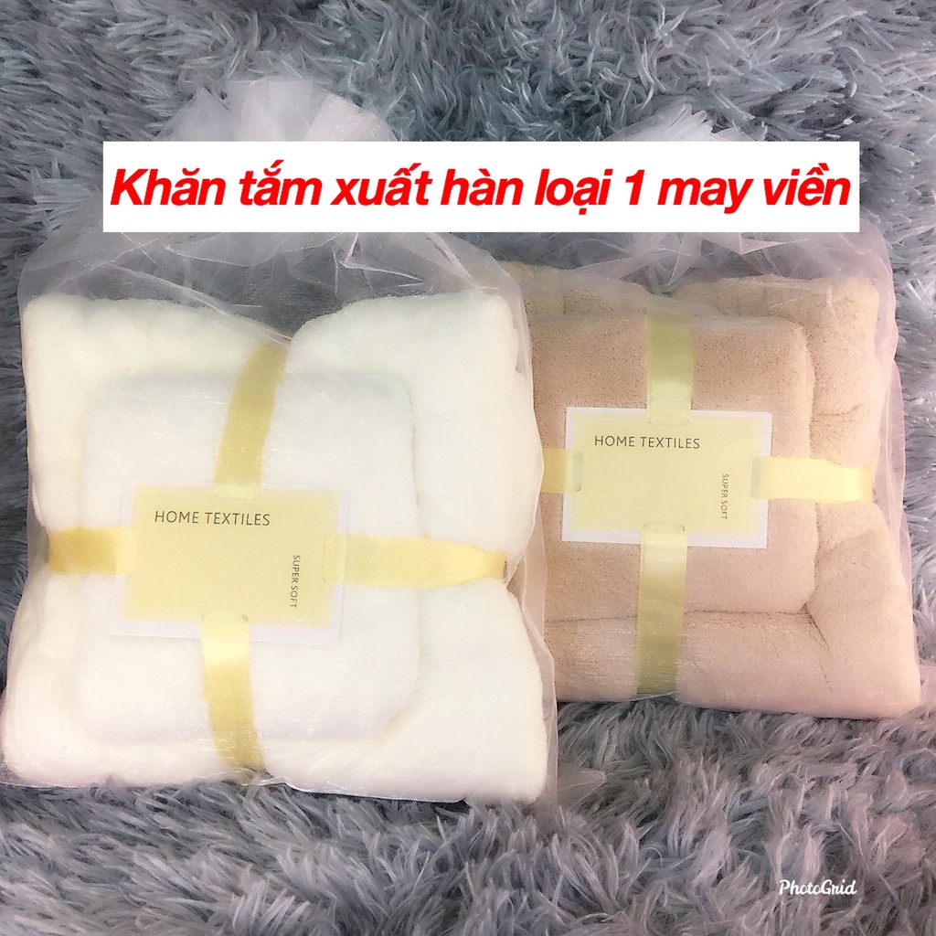 2 Khăn tắm hàn quốc - Khăn tắm lông cừu hàn quốc loại 1 may viền, kích thước lớn 70x140cm mềm mại và không rụng lông