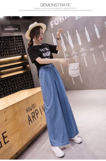 Quần ống rộng - Quần jeans ống rộng lưng thun A021 - quần nữ ống suông _ shop Thảo Tiên