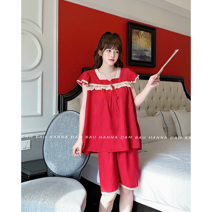 [SIZE 40-65KG] Đồ bộ bầu lửng mặc ở nhà thoải mái vải lụa hàn cao cấp thoáng mát có lưng thun điều chỉnh bụng