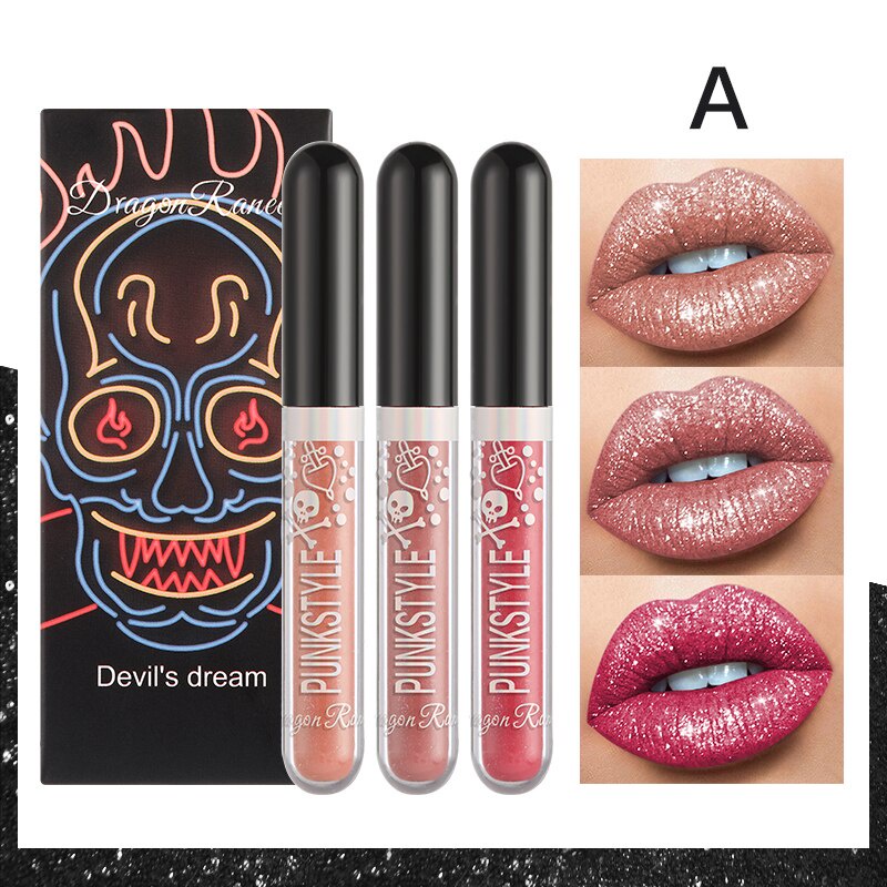 Set 3 Son Môi Chống Thấm Nước Chống Dính Cốc Màu Sắc Lấp Lánh Phong Cách Halloween
