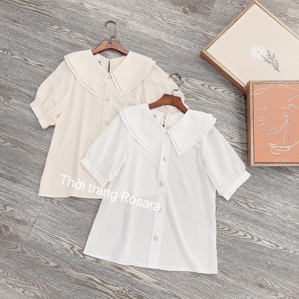 [Mã WASKT304 giảm 15% tối đa 30K đơn 99K] Áo sơ mi cổ xếp 2 màu trắng, be nữ Rosara AM26 | BigBuy360 - bigbuy360.vn
