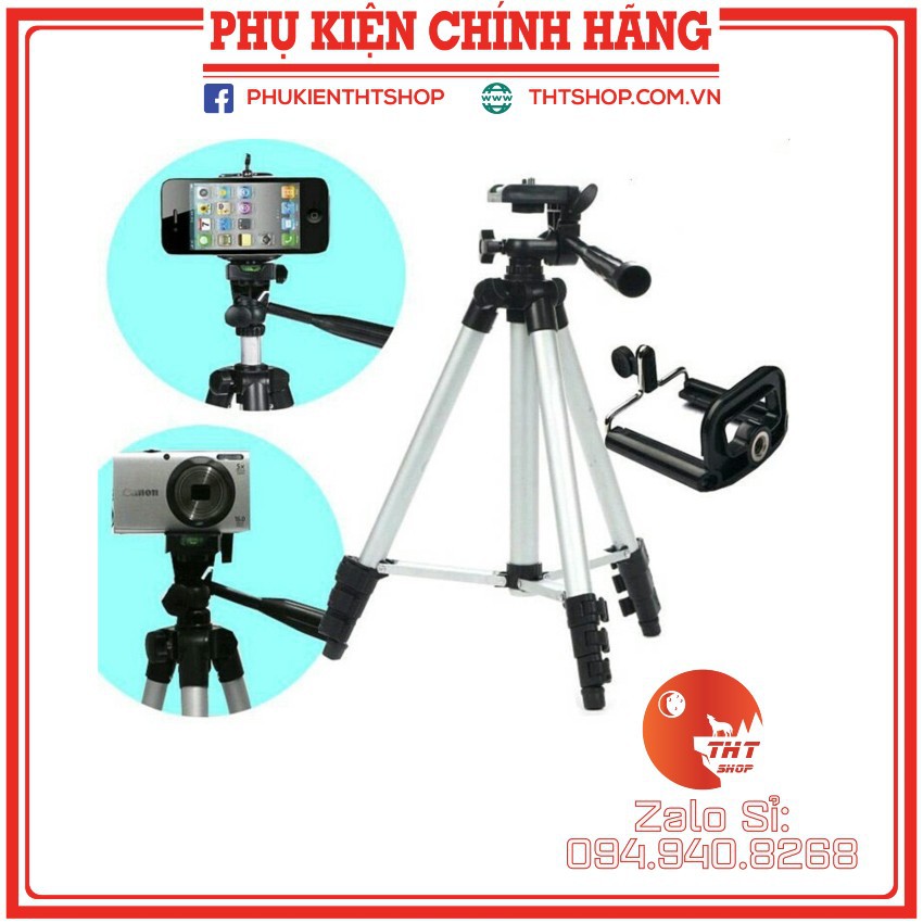 Giá đỡ điện thoại tripod 3 chân tương thích với nhiều dòng máy.