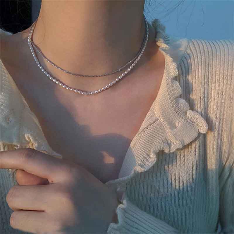 Vòng cổ hai lớp đính hạt ngọc trai nhã nhặn