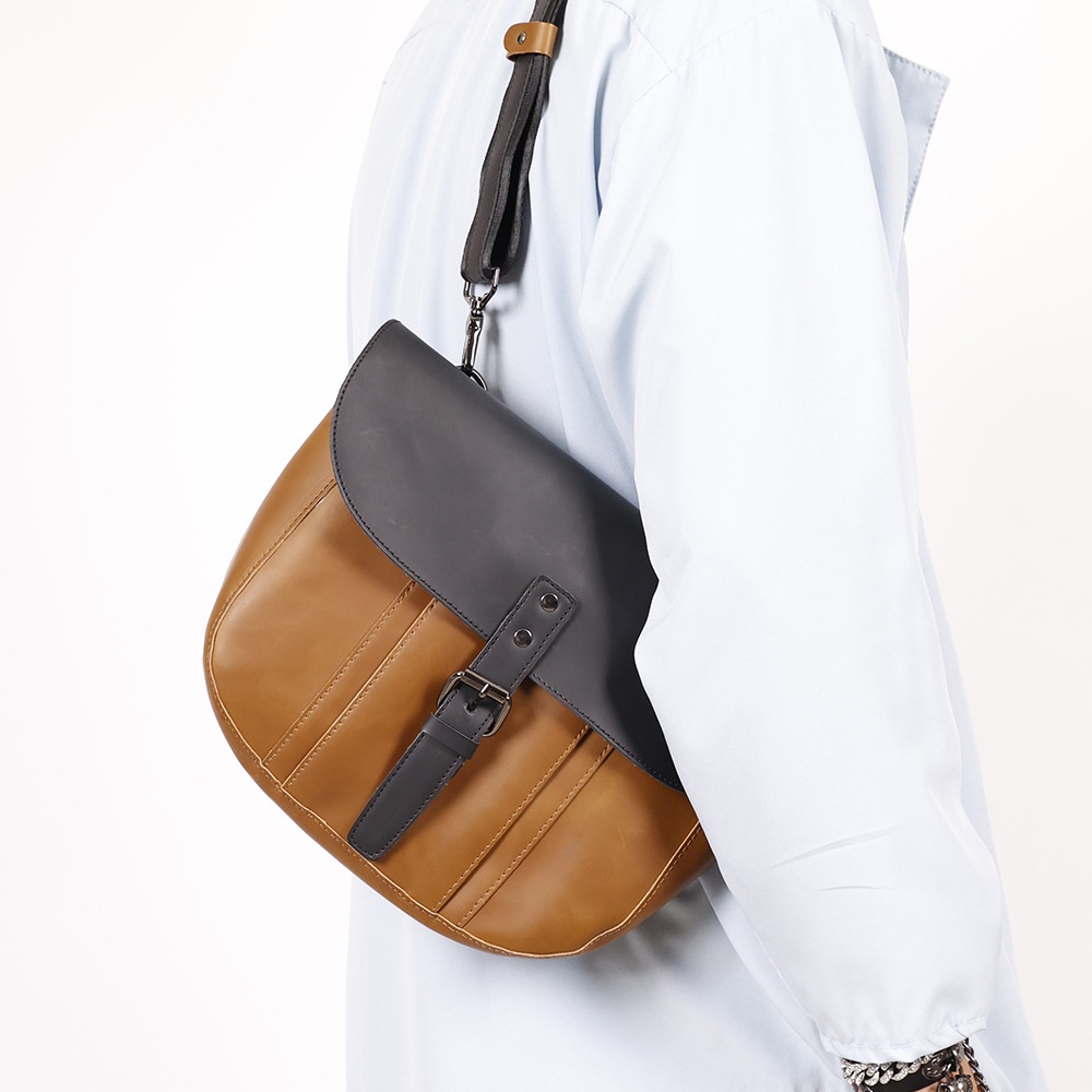 Túi đeo chéo bầu lớn đựng ipad giỏ da xịn thời trang đeo ngực túi bao tử đeo hông phong cách nâu độc đáo MINA