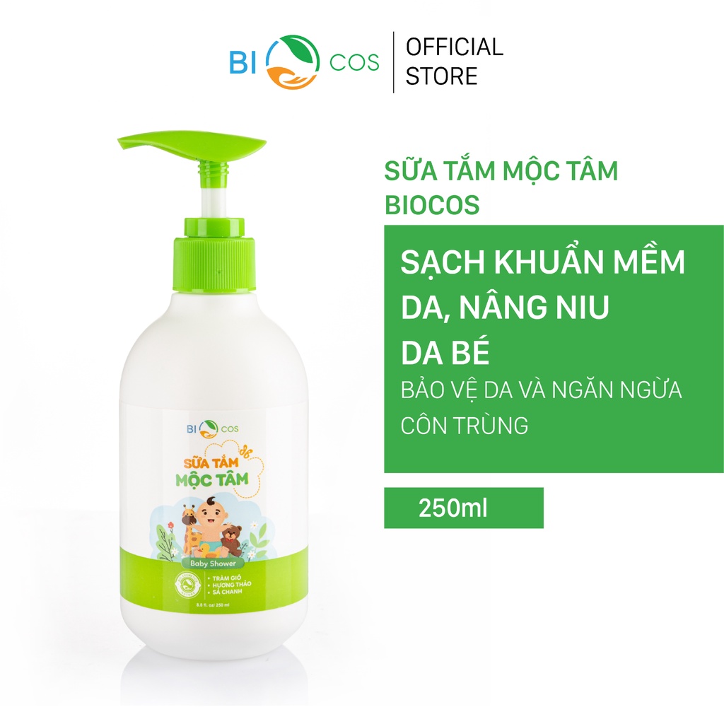 Sữa Tắm Trẻ Em Thảo Mộc BIOCOS Mộc Tâm 250ml - Tinh Chất Thảo Mộc Mát Da, Hết Rôm Sảy Mẩn Ngứa