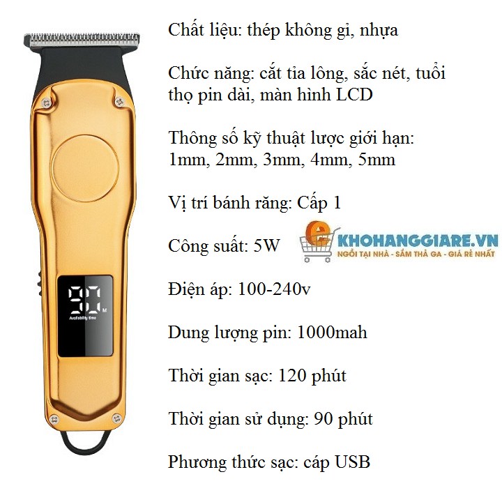 Tông Đơ Cắt Tóc 4D LK-1920 Chuyên Nghiệp Không Dây Màn Hình Lcd Sạc Usb Mạnh Mẽ Tặng Kèm 5 Lược Giới hạn