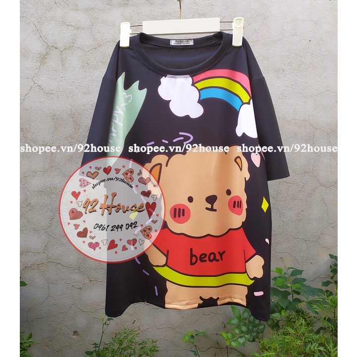 Set bộ unisex / Đồ bộ hoạt hình gấu cầu vồng freesize phông rộng
