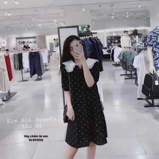 Váy suông chấm bi von cổ trắng (Hhang)