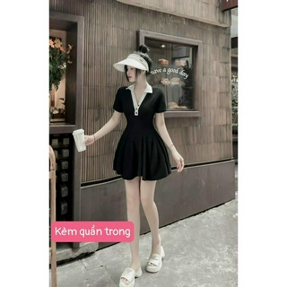 Đầm váy nữ babydoll cổ polo tay ngắn kèm quần trong - clip ảnh thật