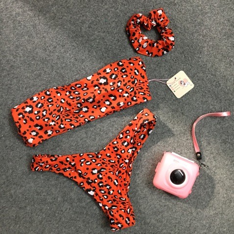 [BKN565] &lt;ÂU&gt; SET BIKINI QUÂY 3 MÓN BEO CAM KÈM SCRUNCHIE