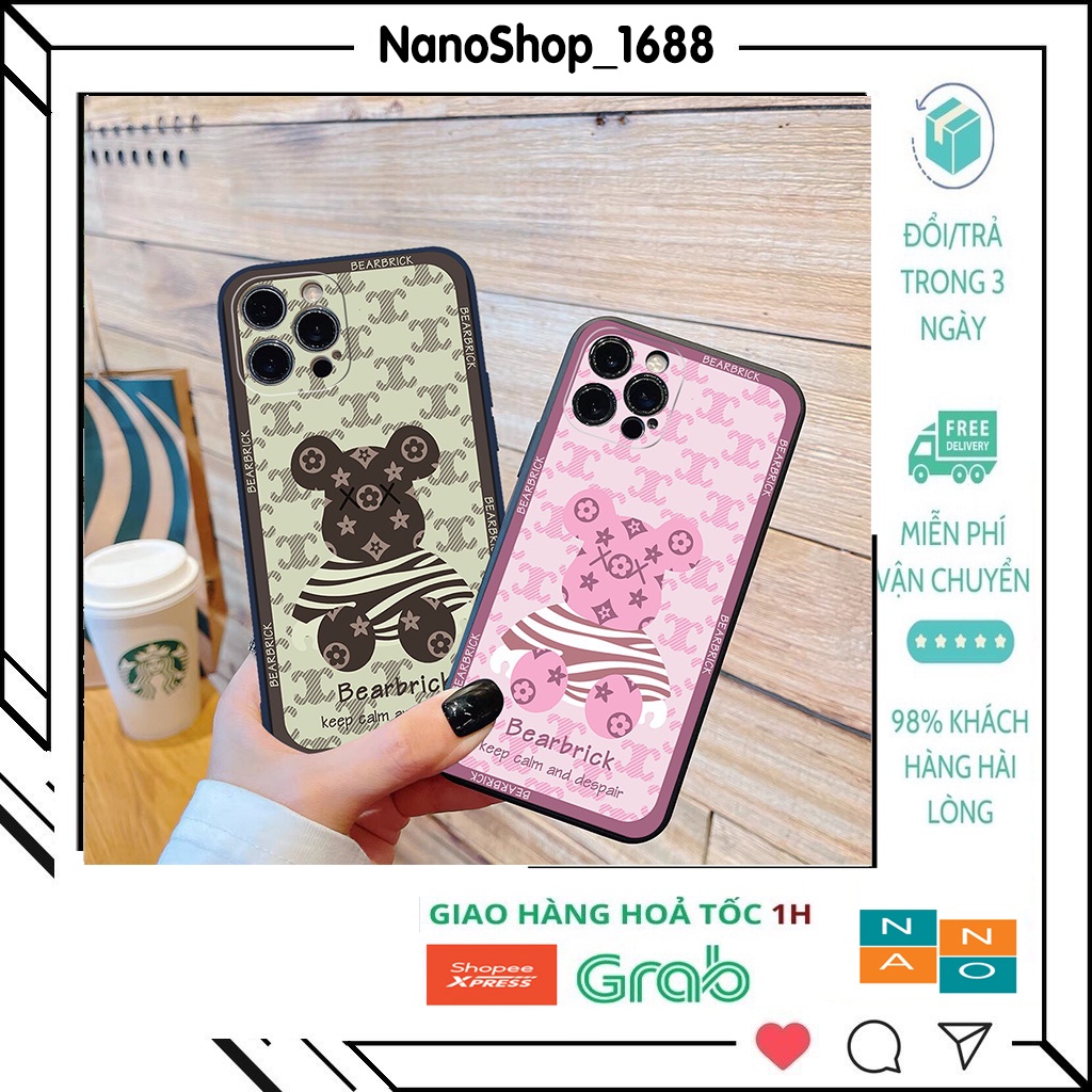 Ốp Lưng Iphone Viền Vuông,Bảo Vệ Camera Hình Gấu Kaws Dễ Thương 7,8plus,x,xs,xsmax,11,11promax,12,12promax,13,13promax