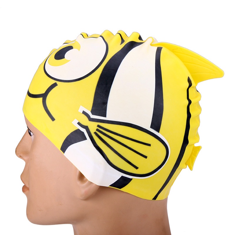 Mũ Bơi Bằng Silicon Họa Tiết Hoạt Hình Mắt To Chống Thấm Nước Cho Bé