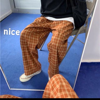 Order taobao quần kẻ sọc vàng dáng suông có bảng size và ảnh chụp cận chất quần ở cuối