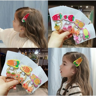 Set 2 dây cột tóc và 2 kẹp tóc hoa quả cho bé