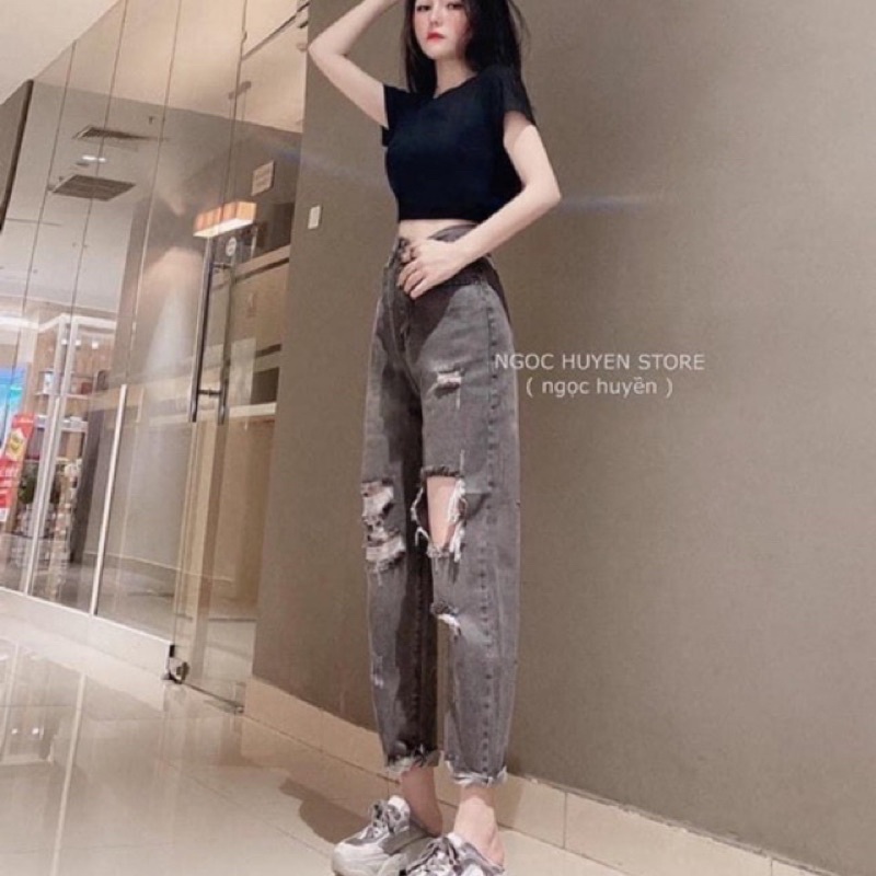Quần baggy bò nữ rách cá tính