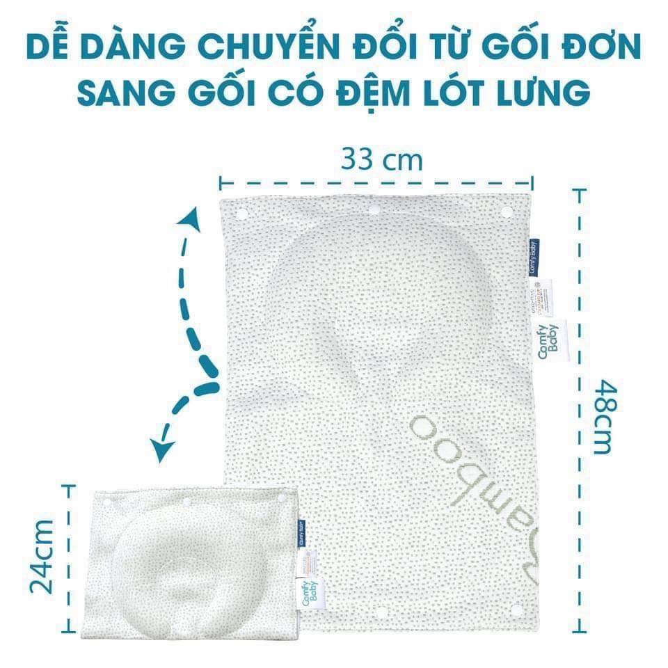 FREE SHIP !!! Gối lõm bambo ComfyBaby chống bẹt đầu cho bé ruột cao su non vỏ sợi tre