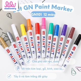 Bút sơn vẽ ô tô giày xe mô hình thủy tinh gỗ nhựa giấy kim loại GN Paint Marker GN101 repaint mực 12 màu