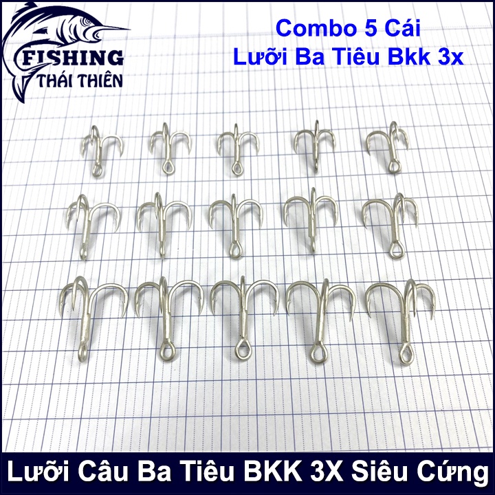 Combo 5 Lưỡi Câu Cá Ba Tiêu Bkk 3X 6063 Thép Trắng Siêu Cứng, Bén Dùng Gắn Mồi Câu Lure, Câu Đơn