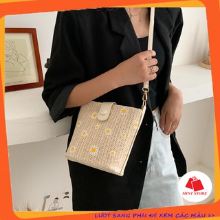 TÚI ĐEO CHÉO NỮ, TÚI ĐI BIỂN HOA CÚC DÁNG XÔ QUAI DA THỜI TRANG PK 168