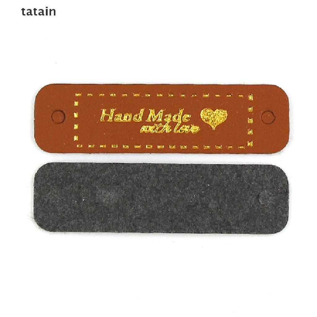 [TAT] 50Pcs Bronzing PU Leather Tags Handmade With Love Labels Sewing Craft DIY Tags CVX