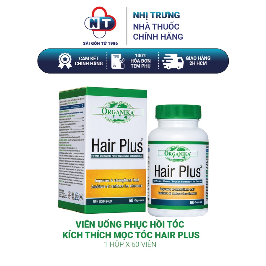 Viên uống phục hồi tóc và kích thích mọc tóc Organika Hair Plus Hộp 60 viên