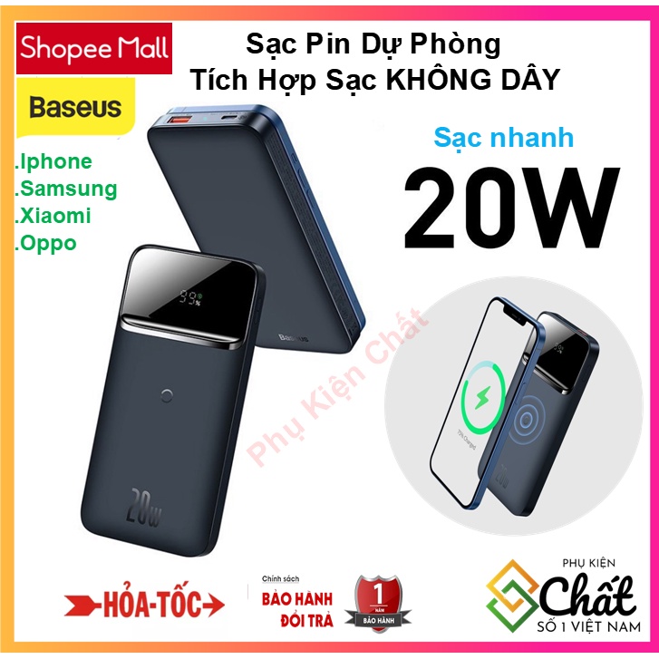 Pin Sạc dự phòng tích hợp Sạc không dây nam châm Baseus PPMT-03 10000mAh Sạc Nhanh 20W Cho Iphone 11 , 12