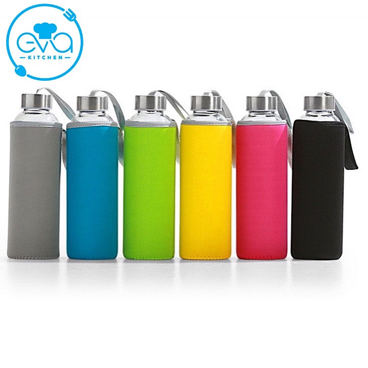 Bình Nước Thuỷ Tinh Nắp Dây Xách 500 Ml Có Vỏ Bọc Vải Giữ Nhiệt Nhiều Màu Cao Cấp M3538