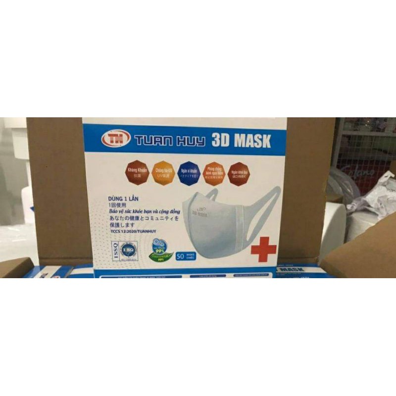 Khẩu trang 3D Mask hộp 50 cái của nhà sản xuất Tuấn Huy,khẩu trang kháng khuẩn đạt ISO và hợp thời trang
