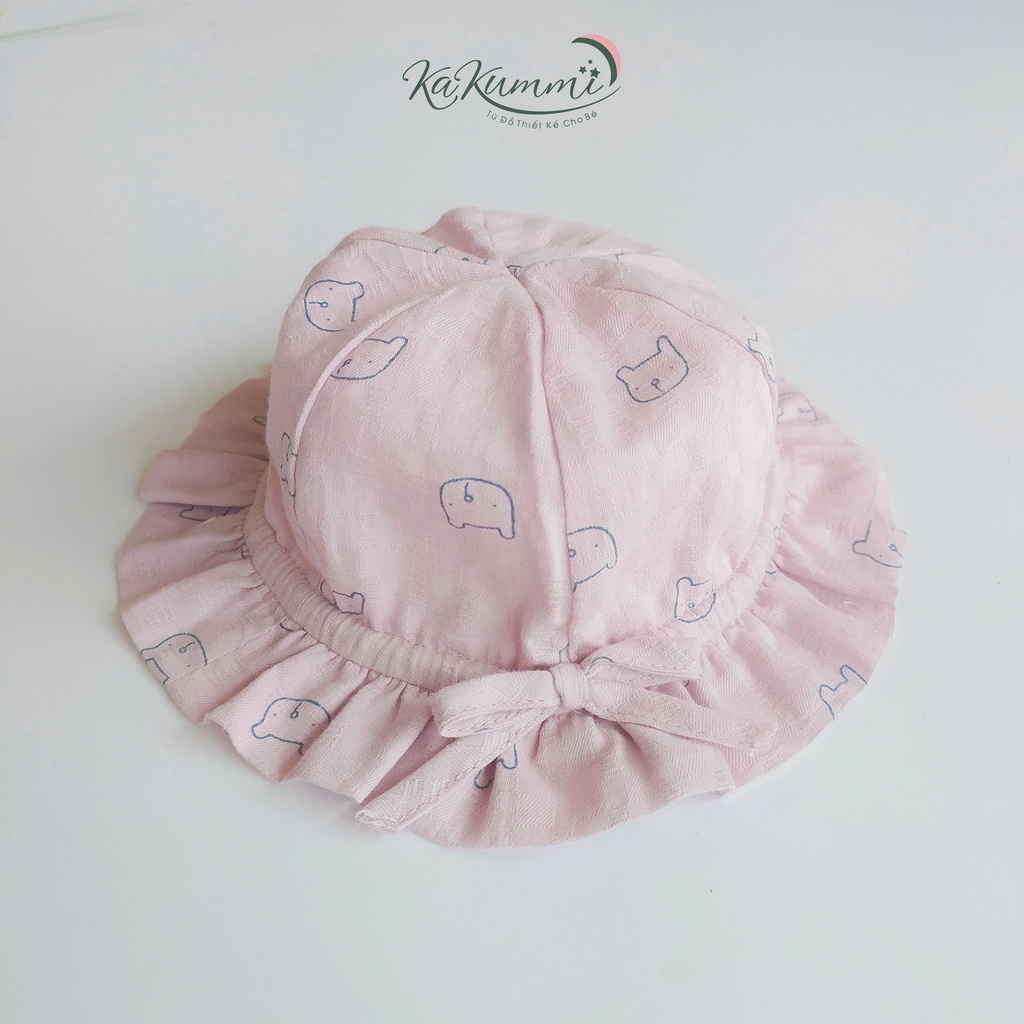 Mũ vải vành tròn quai dây trẻ em, nón chống nắng vải cho bé Kakummi