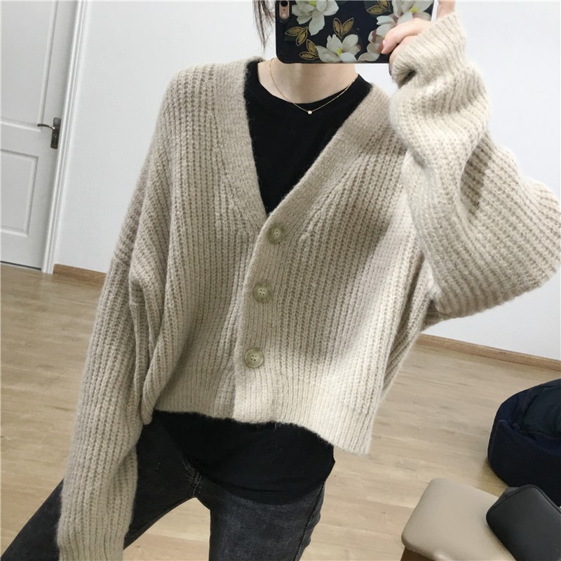 Áo Khoác Cardigan Dệt Kim Cổ Tim Xinh Xắn Cho Nữ