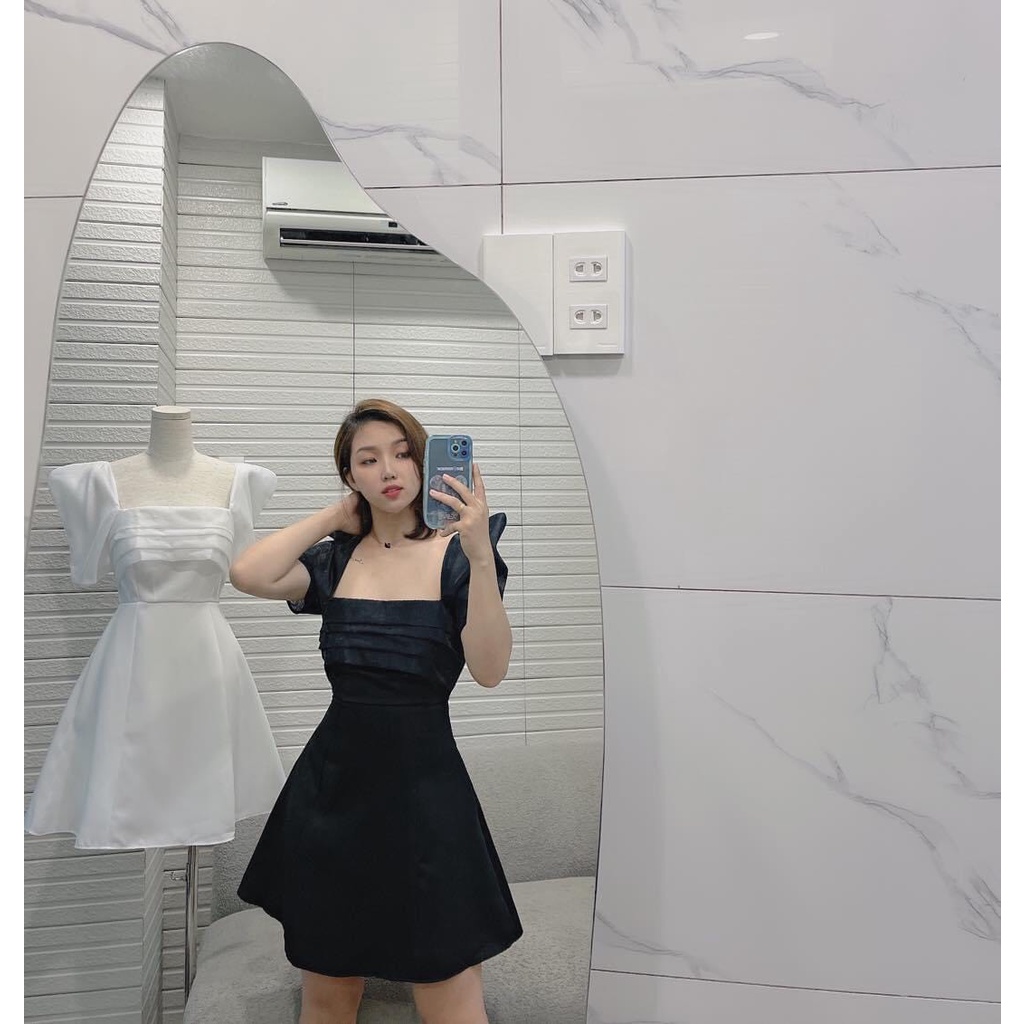 Đầm dạo phố tay bồng xếp ly ngực cột nơ vai đáng yêu - Vivie Dress