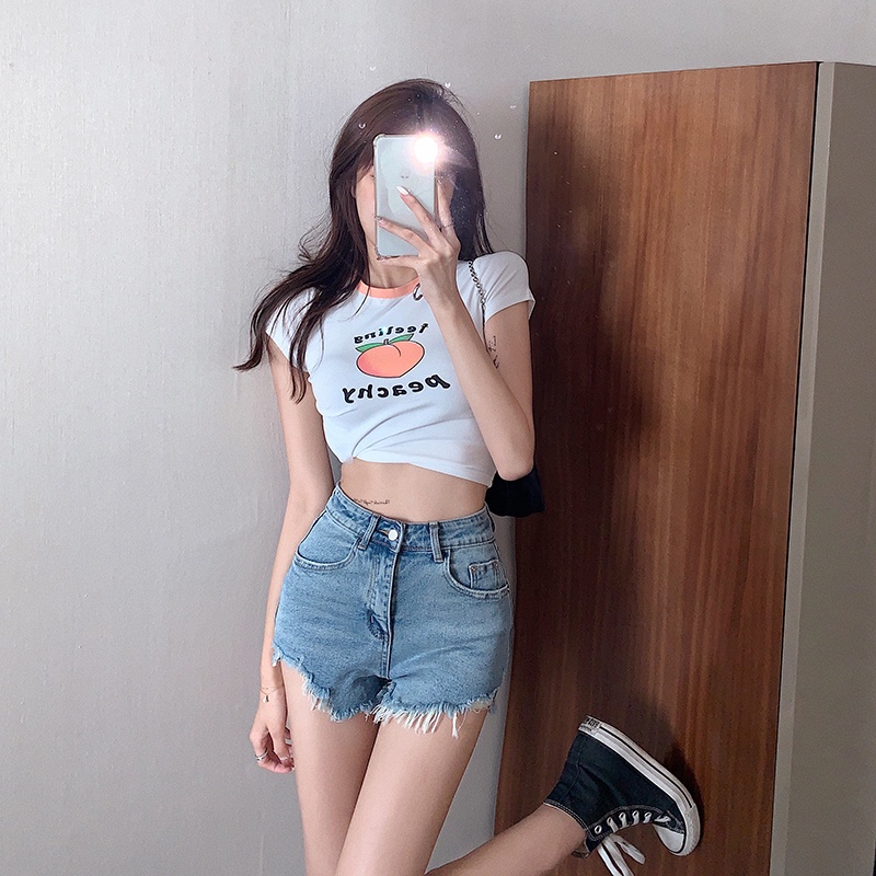 DUNEA Quần Đùi Denim Lưng Cao Thời Trang Cho Nữ