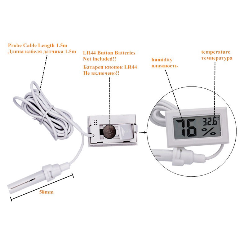 Máy đo nhiệt độ màn hình LCD kỹ thuật số mini Cảm biến đo độ ẩm Máy đo độ ẩm Tủ lạnh Màn hình giám sát bể cá Máy dò độ ẩm