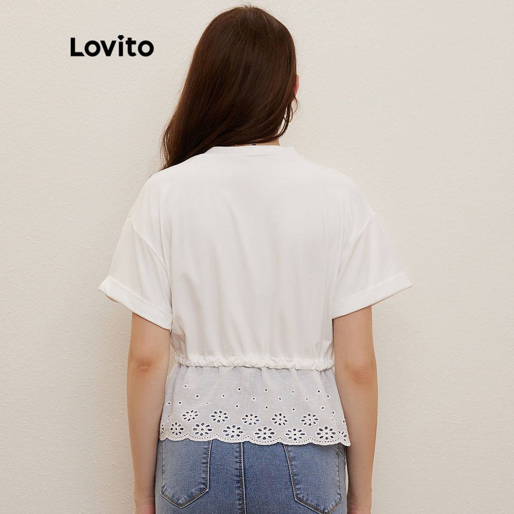 Lovito Áo Kiểu Vải Chiffon Tay Cuộn Dây Rút Màu Trắng Thời Trang L20D053