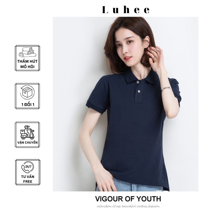 Áo phông Trơn Nam Nữ - Áo thun POLO màu TÍM THAN ngắn tay có cổ, Vải LACOSTE Cá Sấu 4 chiều CAO CẤP, IN ẤN theo yêu cầu