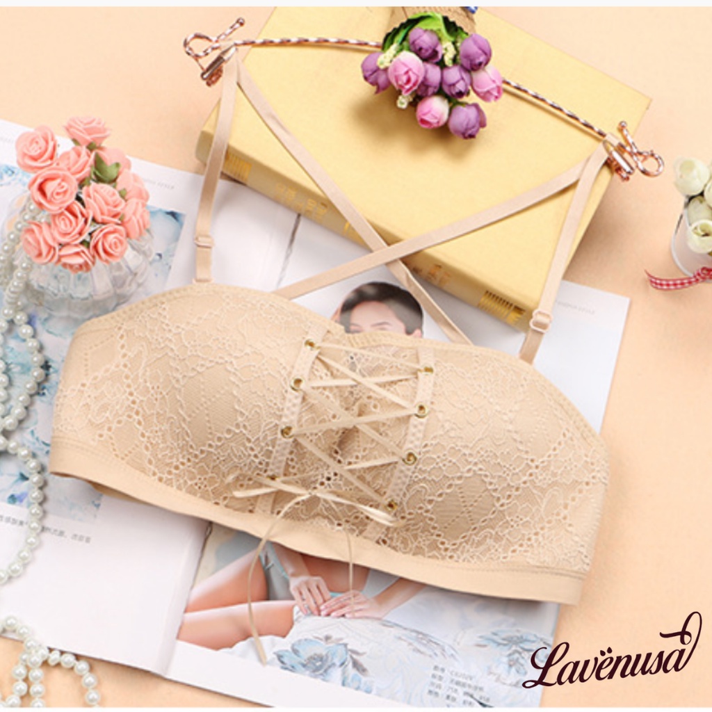Áo lót nữ cup ngực ren không gọng dây rút siêu nâng ngực quyễn rũ LAVENUSA AL42