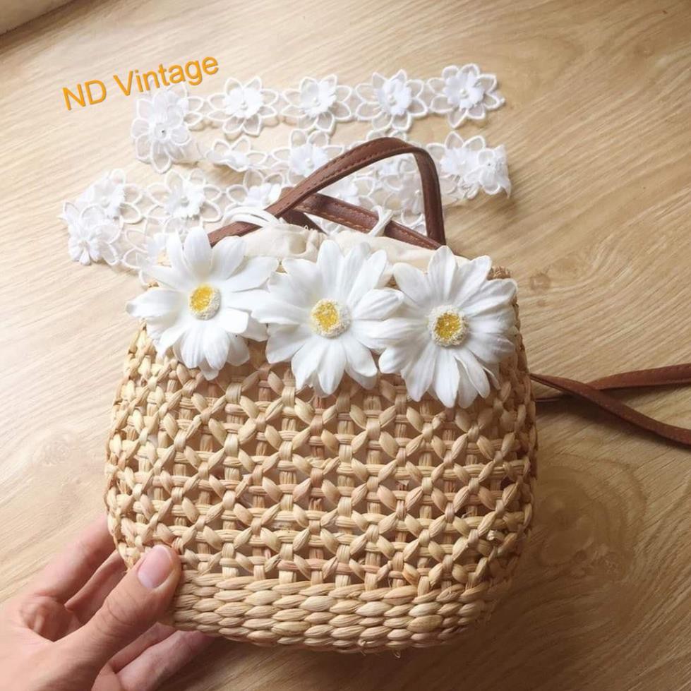 Túi cói lục bình hoa cúc Vintage đi biển, du lịch 100% tự nhiên, có tua rua, hoa cúc | BigBuy360 - bigbuy360.vn