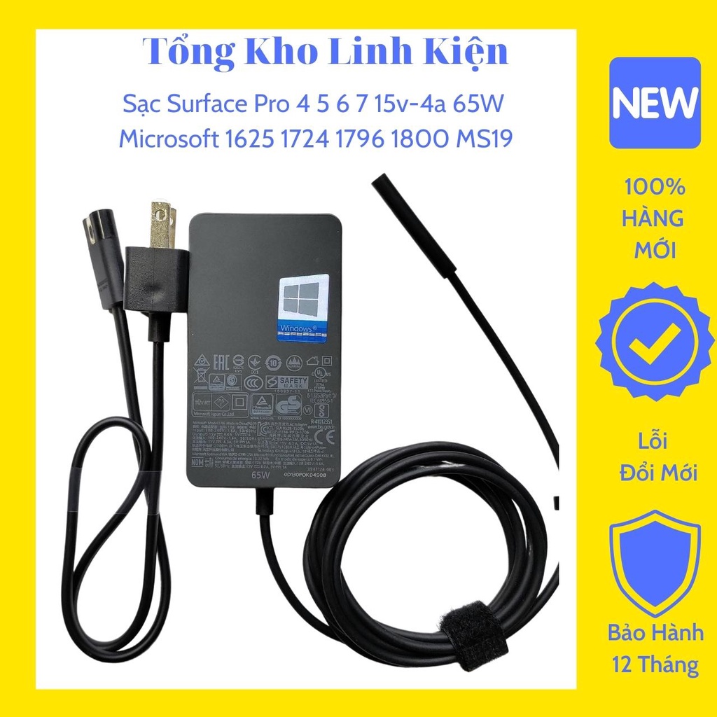 Adapter Sạc Surface Pro 4 5 6 7 15v-4a 65W Microsoft 1625 1724 1796 1800 MS19