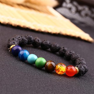 Vòng tay nam phong thủy- đá núi lữa - 7 chakra - 0152