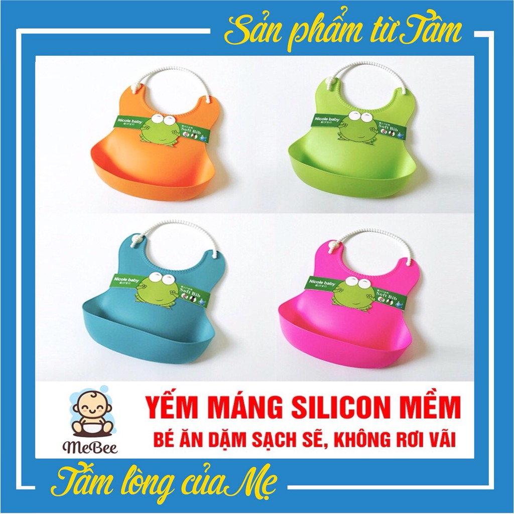 Yếm Ăn Dặm Silicon 100% Có Máng Siêu Mềm Giúp Bé Ăn Dặm Sạch Sẽ , Ngon Miệng