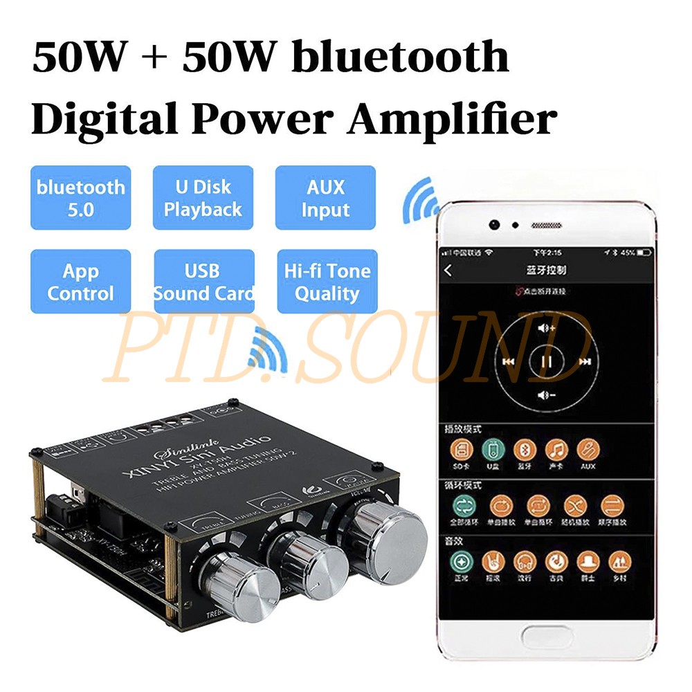 XY-T50H Mạch khuếch đại âm thanh Sinilink 50w*2 Bluetooth 5.0 Chỉnh âm sắc từ PTD Sound mã Sinilink XY T50H